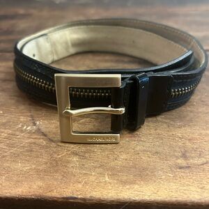 Michael Kors Black and Gold Zipper Patent Belt